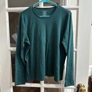 L.L.Bean Women's Dark Green Long-Sleeve Supima Cotton Tee, Size XL Regular Size